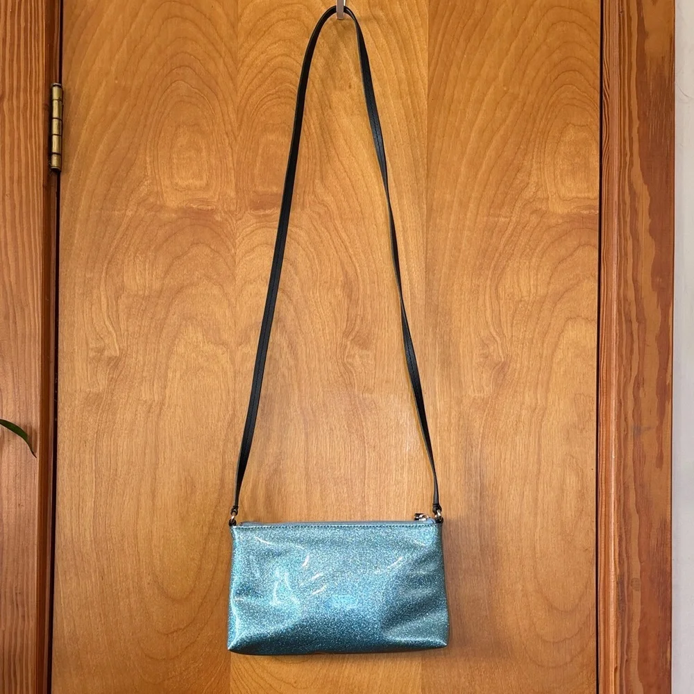 kate spade blue glitter crossbody with black bow - Picture 6 of 8